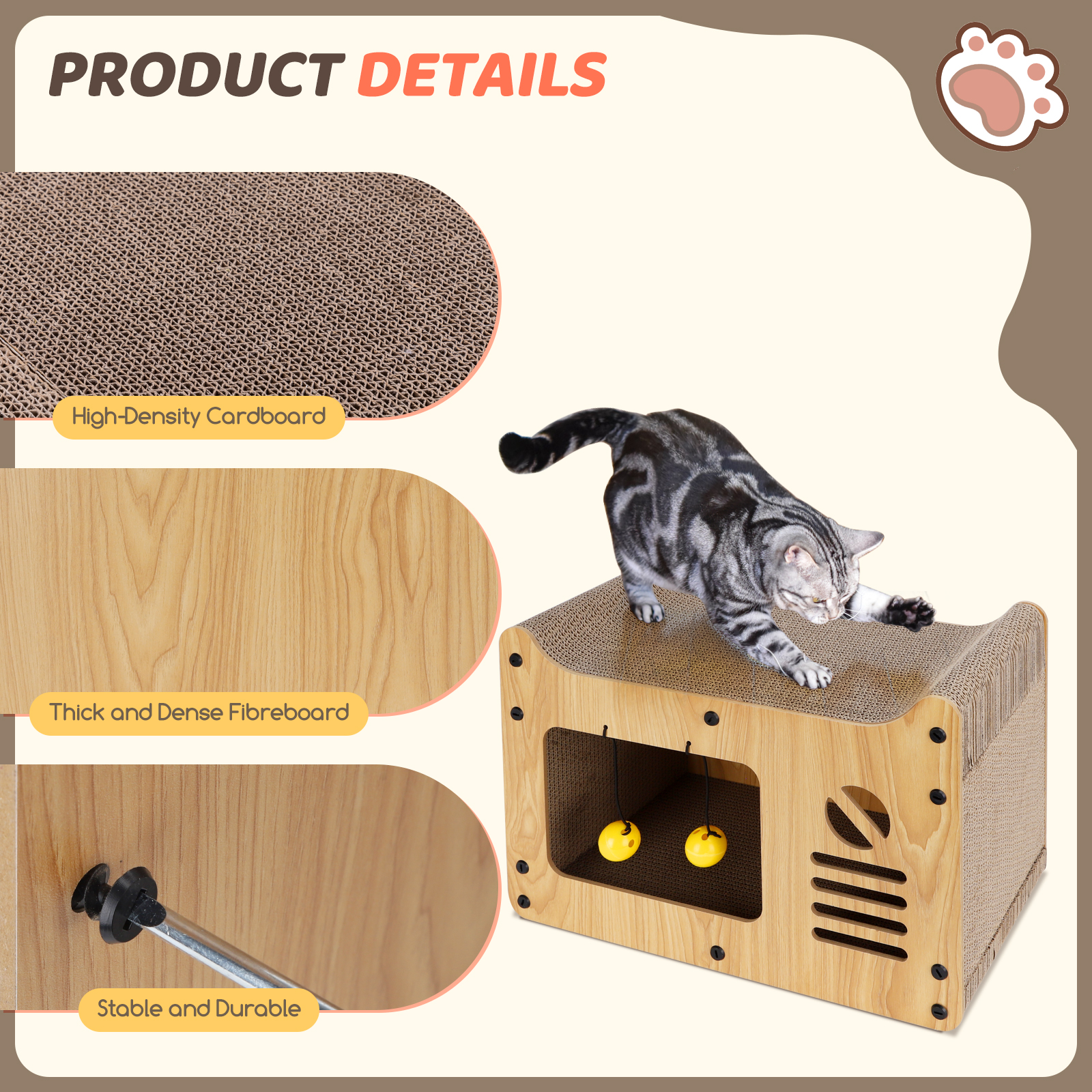 nobleza durable large cat house 47.5x25x32.5 cm sisal cardboard cat tree with ball toy and catnip mat nobleza durable large cat house 47.5x25x32.5 cm sisal cardboard cat tree with ball toy and catnip mat