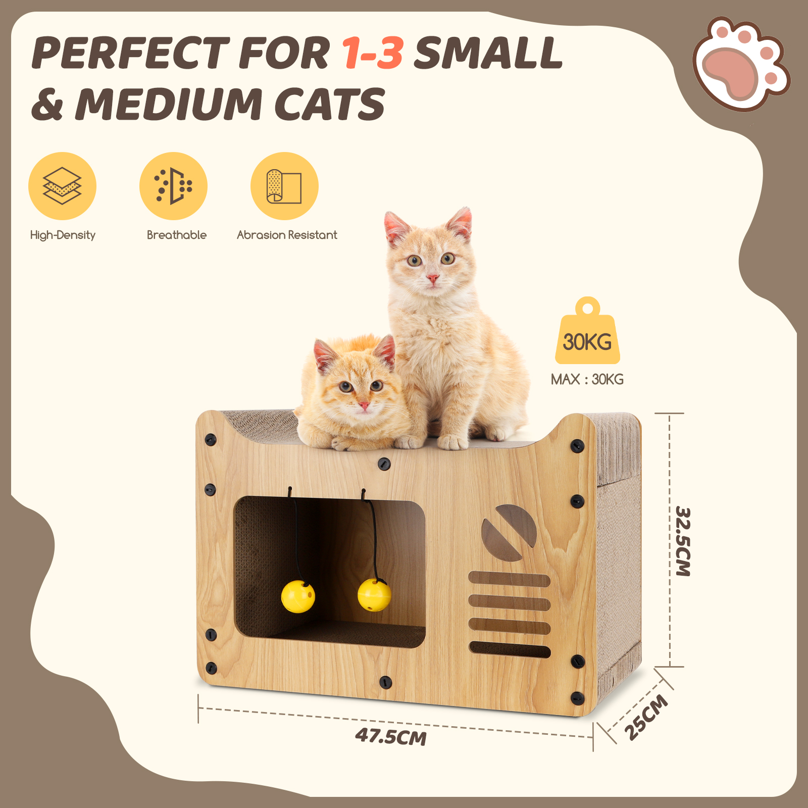 nobleza durable large cat house 47.5x25x32.5 cm sisal cardboard cat tree with ball toy and catnip mat nobleza durable large cat house 47.5x25x32.5 cm sisal cardboard cat tree with ball toy and catnip mat