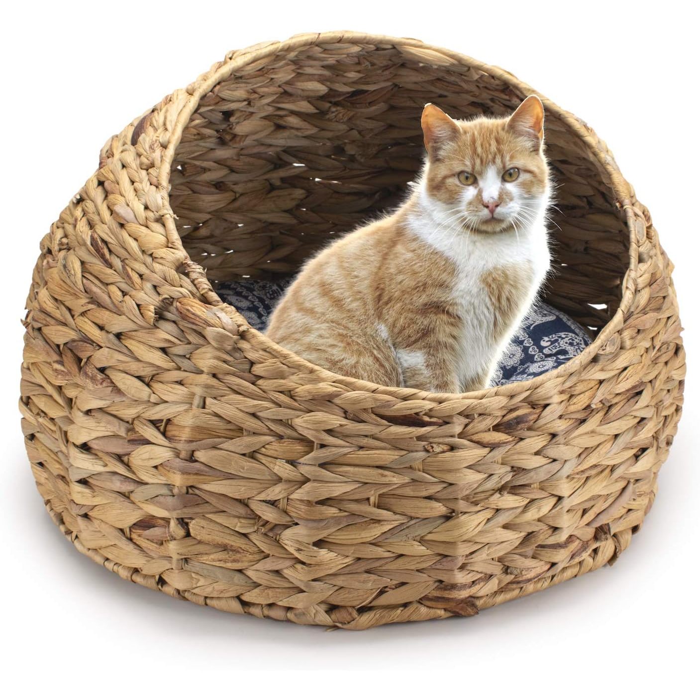 high quality custom logo natural seagrass cat cave bed small animals & dogs rattan pet hammocks with striped pattern accessory high quality custom logo natural seagrass cat cave bed small animals & dogs rattan pet hammocks with striped pattern accessory